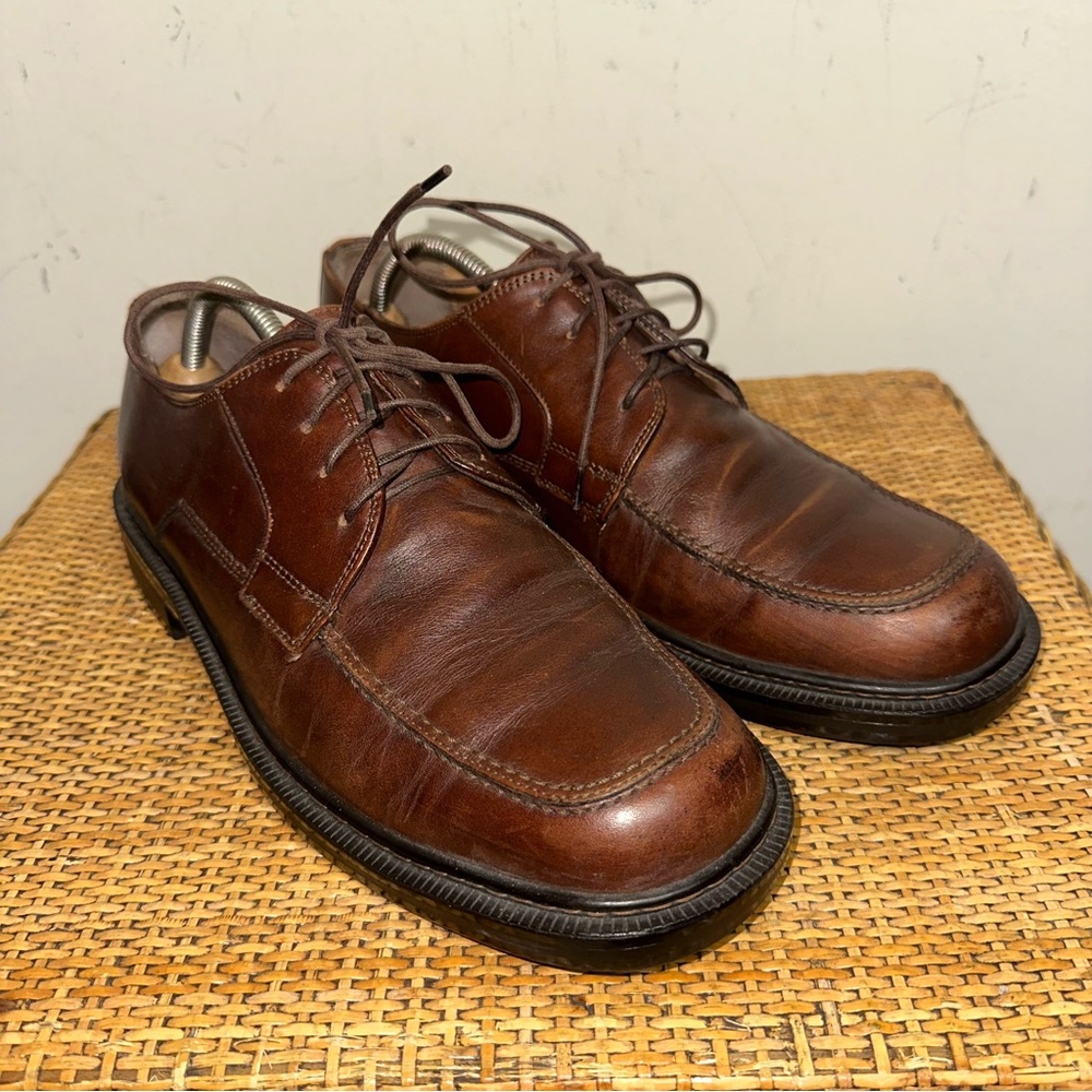 Vintage Clark's Men's 10.5M Brown Leather Oxford's Square Toe Made in Italy Dad